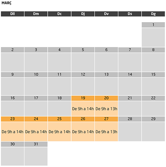 Calendari mes de març