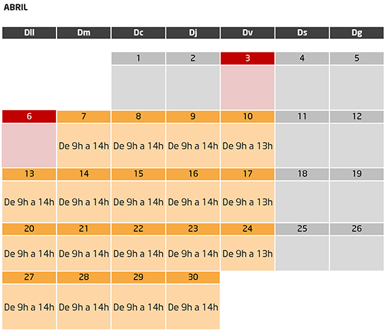 Calendari mes d'abril