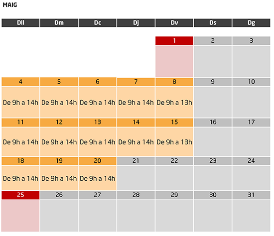 Calendari mes de maig