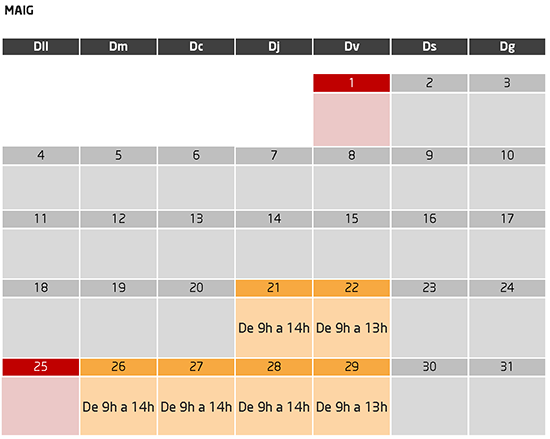Calendari mes de maig