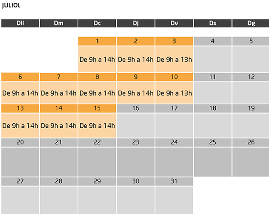 Calendari mes de juliol