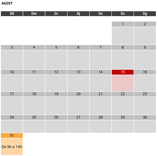 Calendari del mes d'agost