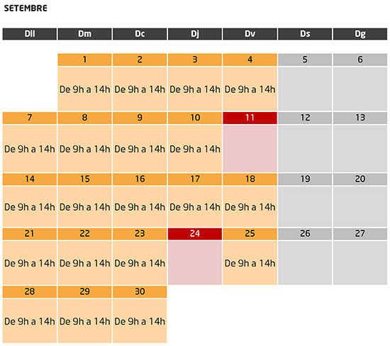 Calendari del mes de setembre