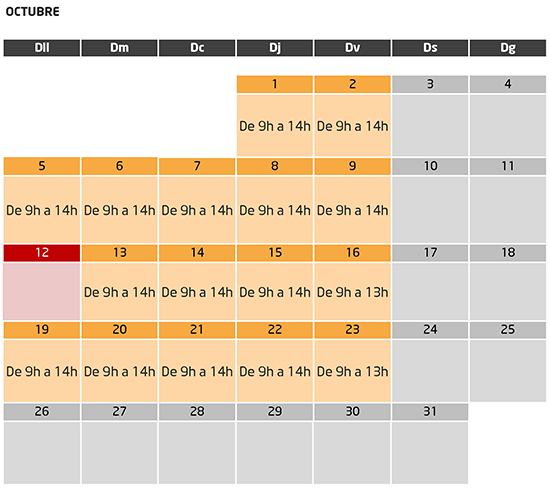 Calendari del mes d'octubre
